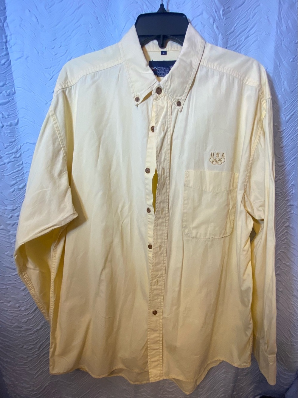 Vintage USA Olympic Embroidered Button-Down Shirt - Pale Yellow